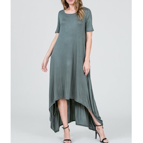 Sage Criss Cross Handkerchief Hi Lo Maxi Dress - Picture 2 of 3